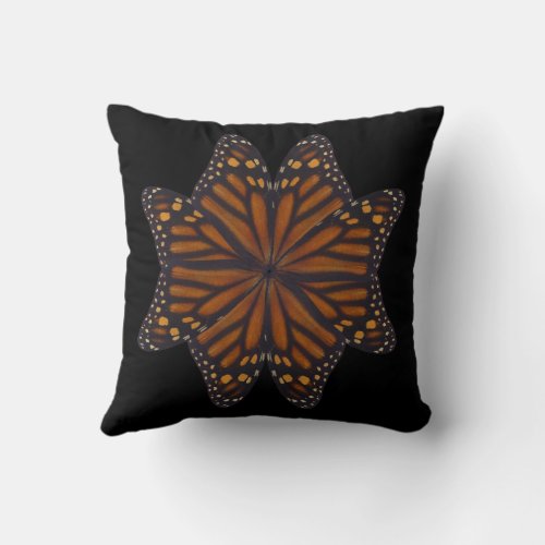Monarch Butterfly Wings Circular Pattern  Throw Pillow