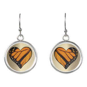 Monarch Butterfly Wings - Heart Shape Butterfly Earrings