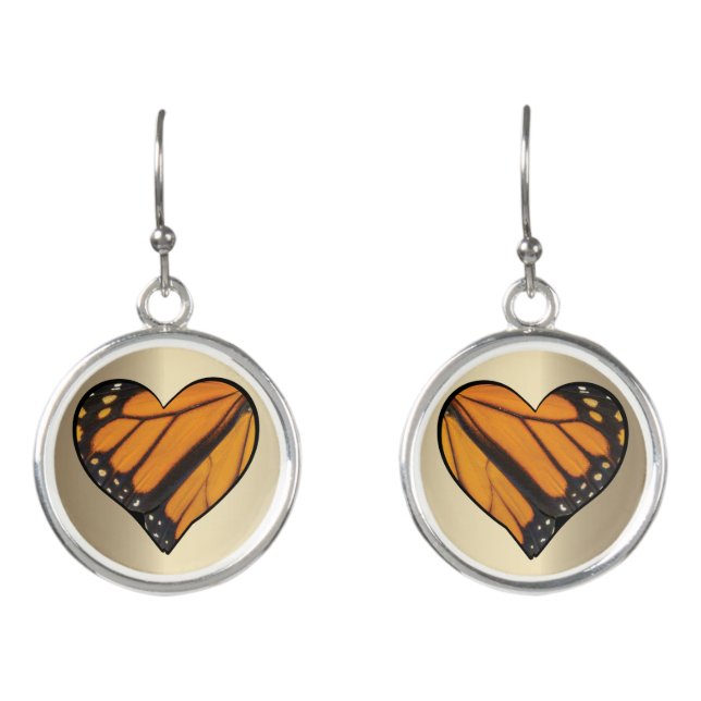 Monarch Butterfly Wings - Heart Shape Butterfly Earrings (Front)