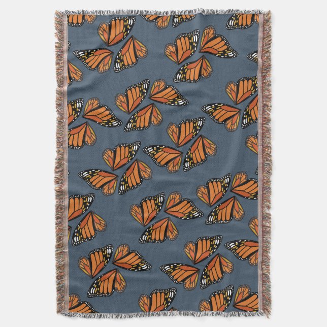 Monarch Butterfly Wings Mosaic on Slate Grey Throw Blanket (Front Vertical)