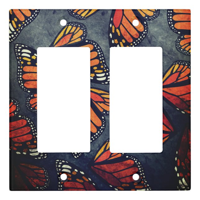 Monarch Butterfly Wings Orange Blue Grey Marbled Light Switch Cover (Front)