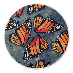 Monarch Butterfly Wings Trio Grey Marbled Ceramic Knob