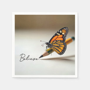 Monarch Butterfly With Believe Text Napkins