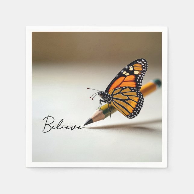 Monarch Butterfly With Believe Text Napkins (Front)