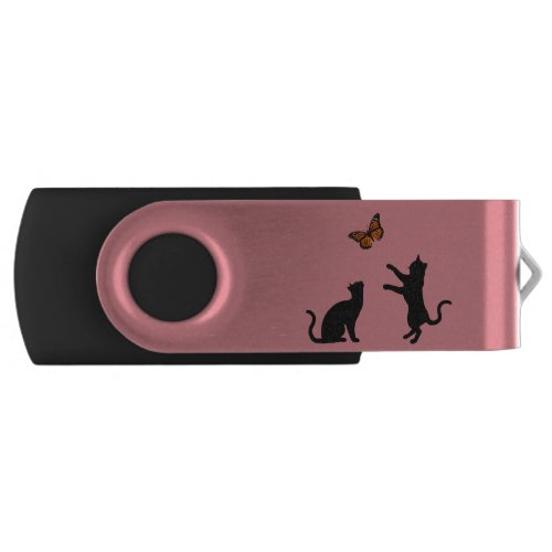Monarch Butterfly With Cat Silhouettes Flash Drive