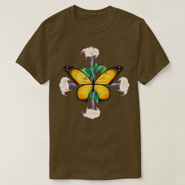 Monarch Butterfly with datura blooms leaf mandala T-Shirt (Design Front)