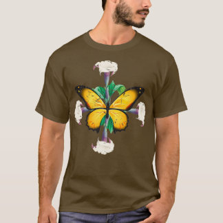 Monarch Butterfly with datura blooms leaf mandala T-Shirt