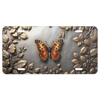 monarch butterfly with metal flower plaque license plate