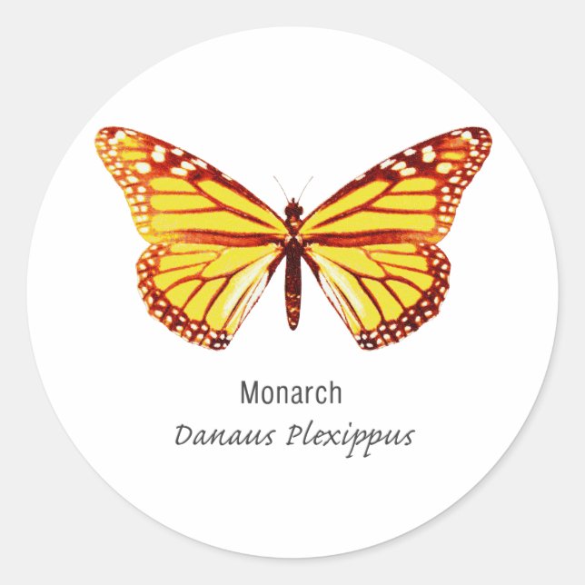 Monarch Butterfly with Name Classic Round Sticker (Front)