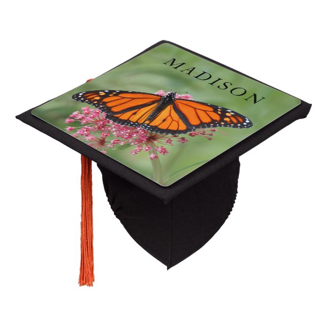 Monarch Butterfly with Name Graduation Cap Topper (Angled)