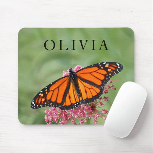 Monarch Butterfly with Name Mouse Pad