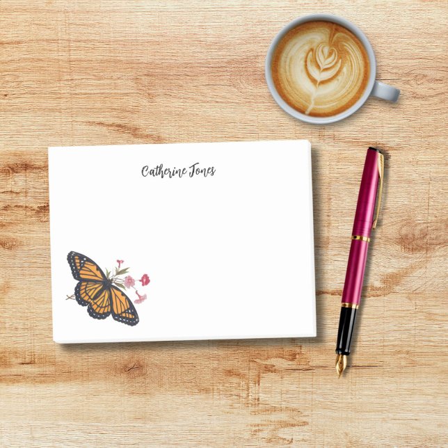 Monarch Butterfly With Name Personalized Post-it Notes (This bright orange monarch butterfly flutters to us out of a vintage Victorian nature book.)
