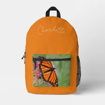 Monarch Butterfly With Name Printed Backpack by CarriesCamera at Zazzle