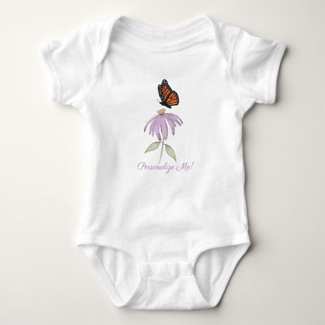Monarch Butterfly with Purple Cone Flower Baby Bodysuit (Front)