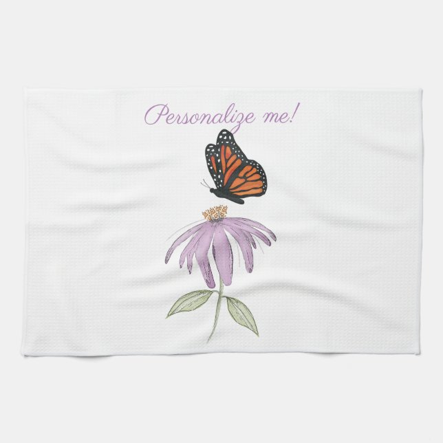 Monarch Butterfly with Purple Cone Flower Kitchen Towel (Horizontal)