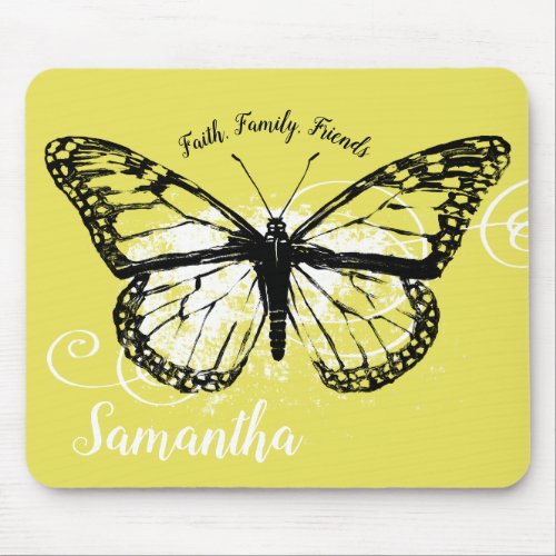 Monarch Butterfly Yellow Inspirational Mouse Pad