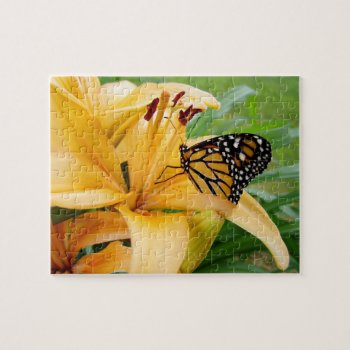 Monarch Butterfly Yellow Lily Flower Photo Jigsaw Puzzle by warrior_woman at Zazzle