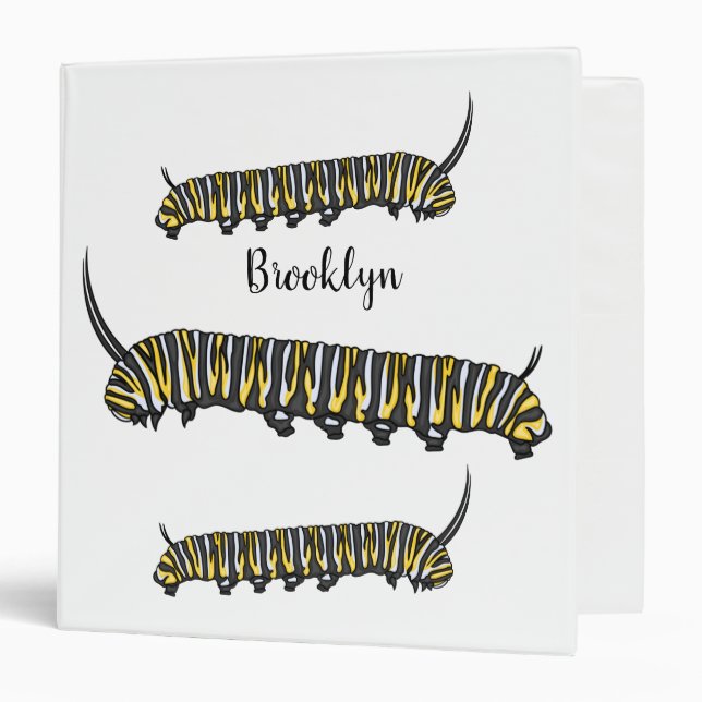 Monarch caterpillar cartoon illustration   3 ring binder (Front/Inside)