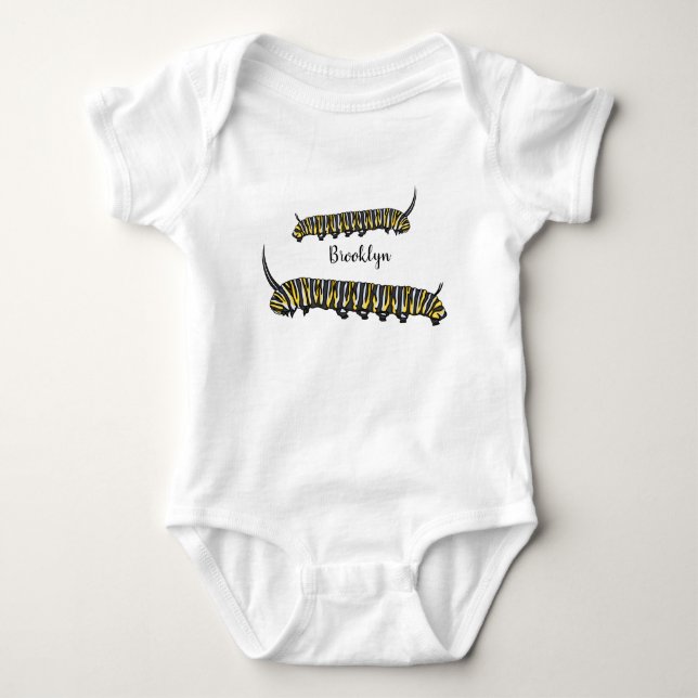 Monarch caterpillar cartoon illustration baby bodysuit (Front)