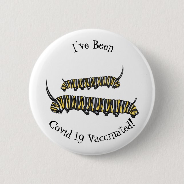 Monarch caterpillar cartoon illustration button (Front)