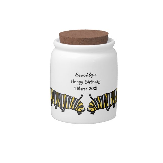 Monarch caterpillar cartoon illustration candy jar (Front)