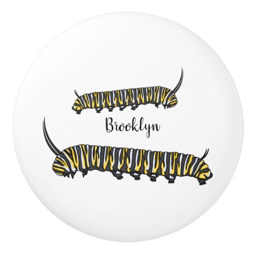 Monarch caterpillar cartoon illustration  ceramic knob