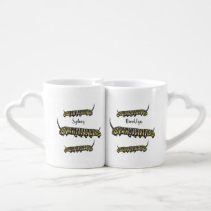 Monarch caterpillar cartoon illustration coffee mug set