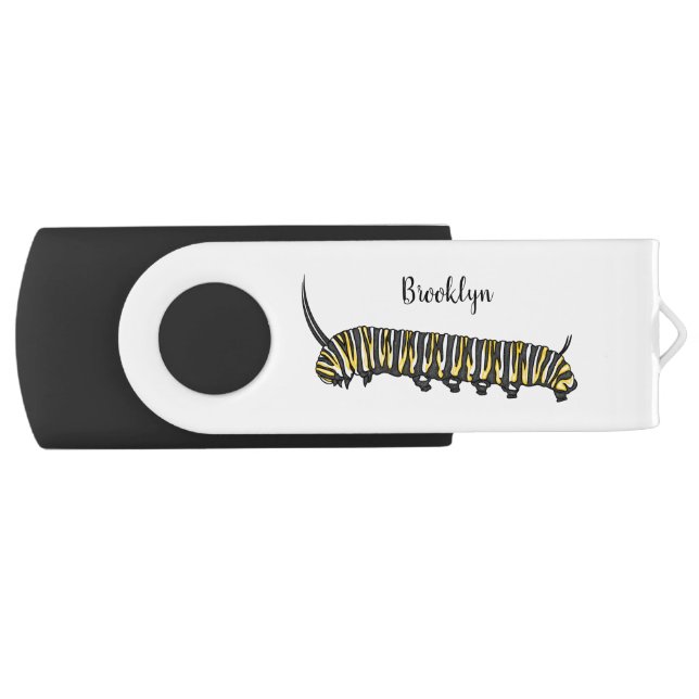Monarch caterpillar cartoon illustration  flash drive (Front)