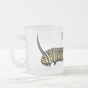Monarch caterpillar cartoon illustration frosted glass coffee mug