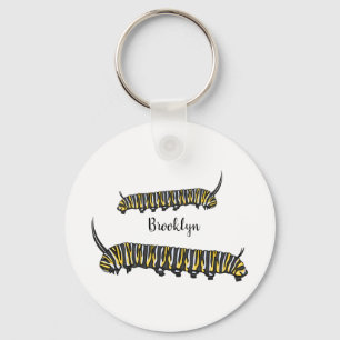 Monarch caterpillar cartoon illustration keychain