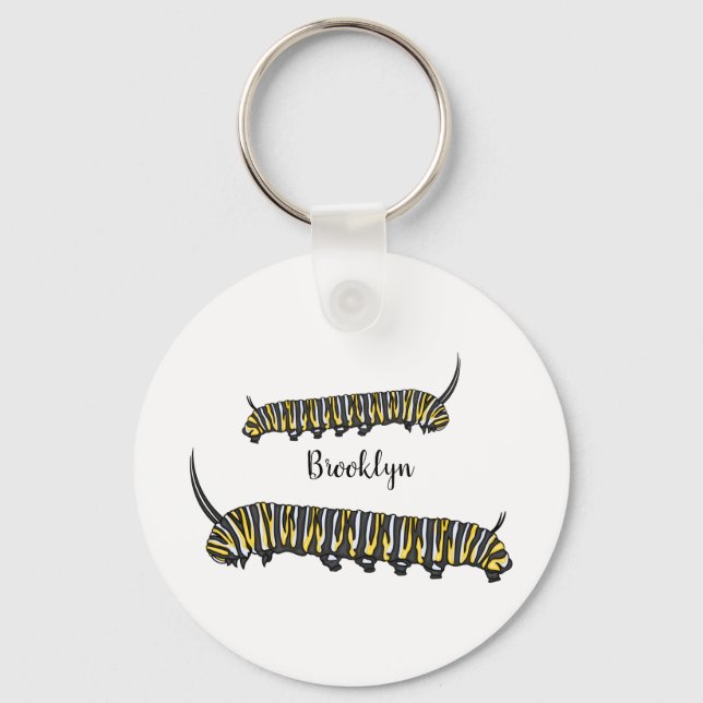 Monarch caterpillar cartoon illustration  keychain (Front)