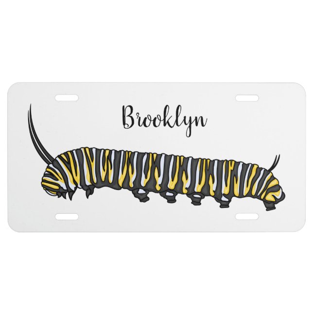 Monarch caterpillar cartoon illustration  license plate (Front)