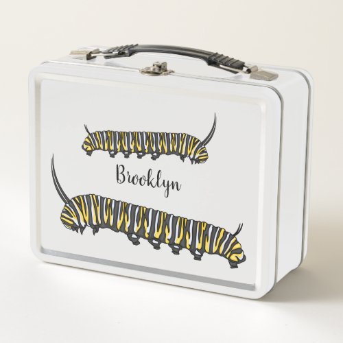 Monarch caterpillar cartoon illustration  metal lunch box