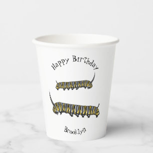 Monarch caterpillar cartoon illustration paper cups
