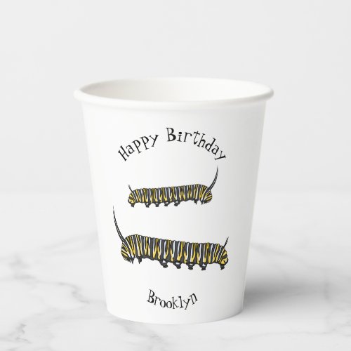 Monarch caterpillar cartoon illustration  paper cups