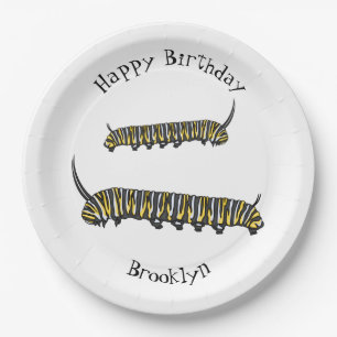 Monarch caterpillar cartoon illustration paper plates