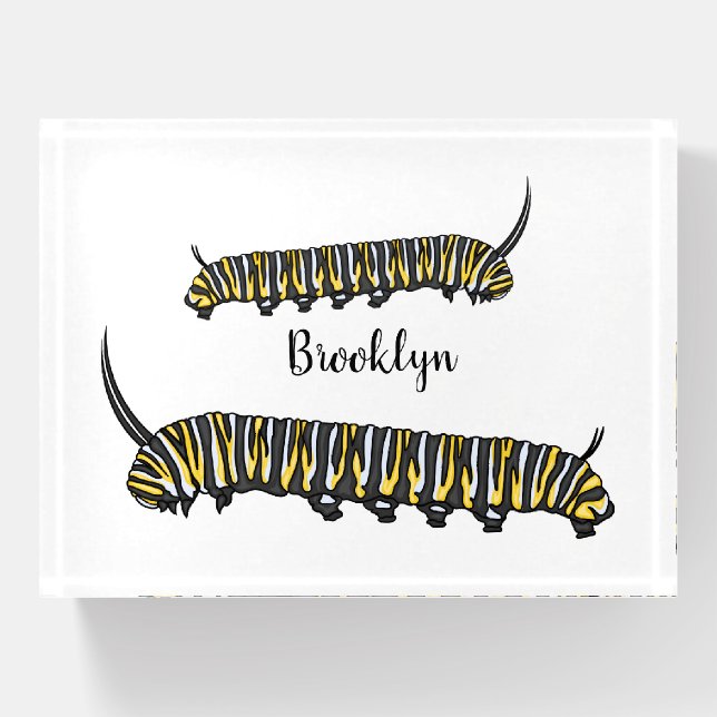 Monarch caterpillar cartoon illustration  paperweight (Front)