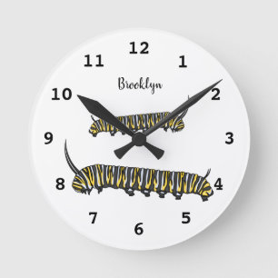 Monarch caterpillar cartoon illustration round clock