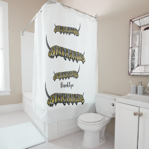 Monarch caterpillar cartoon illustration  shower curtain