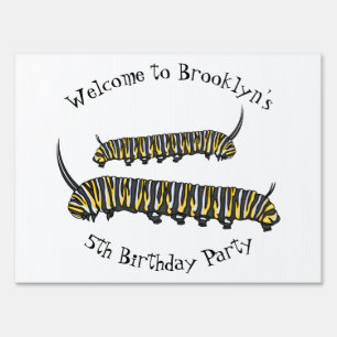 Monarch caterpillar cartoon illustration sign