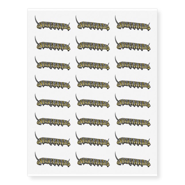 Monarch caterpillar cartoon illustration  temporary tattoos (Front)