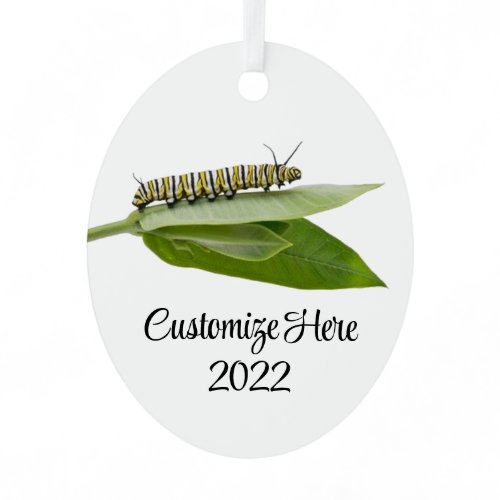 Monarch caterpillar metal ornament