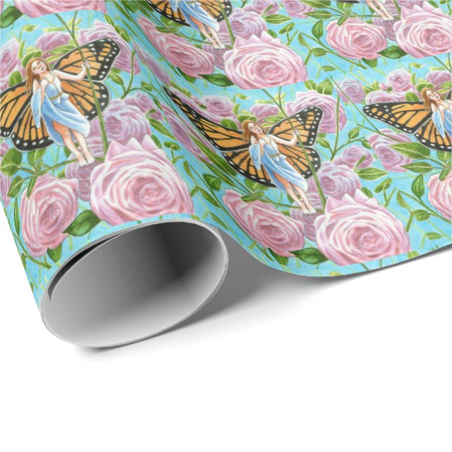 Monarch Fairy amongst the Roses Wrapping Paper (Roll Corner)
