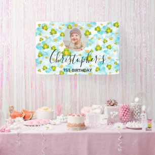 Monarch Frog Baby Photo Blue Watercolor Banner