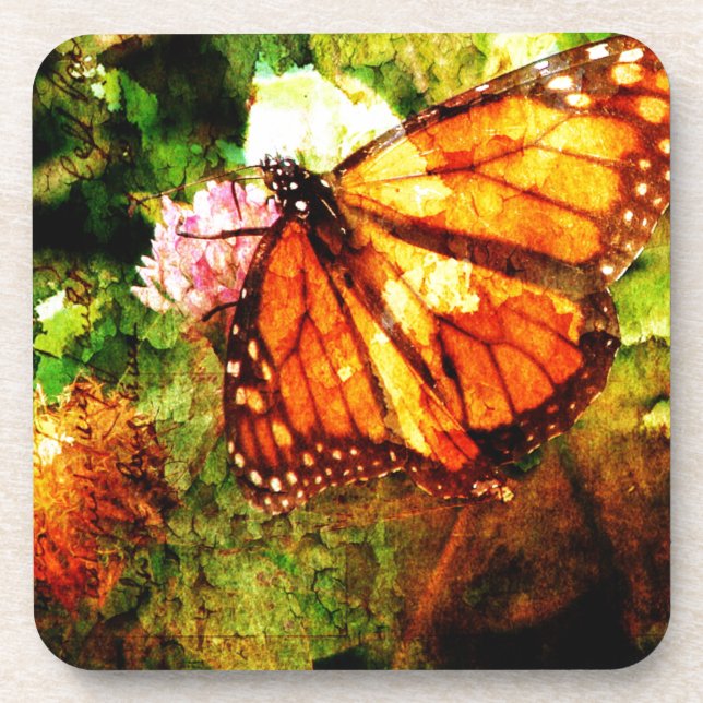 Monarch Grunge Beverage Coaster (Front)