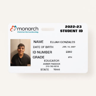 MONARCH HOMESCHOOL ID BADGE