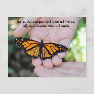 Monarch in Open Hands Deuteronomy 15:8 Postcard