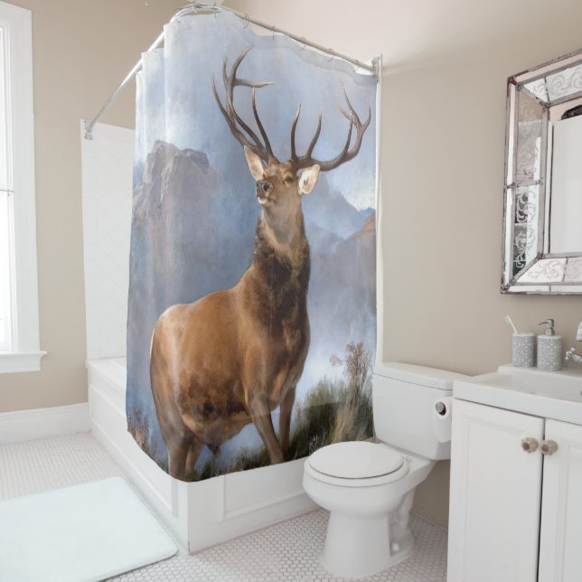 Monarch of Glen Elk Wildlife Animal Shower Curtain (In Situ)
