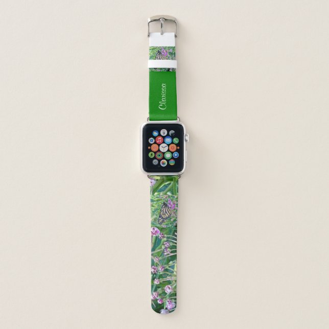 Monarch on Milkweed Pretty Butterfly Custom  Apple Watch Band (Front)