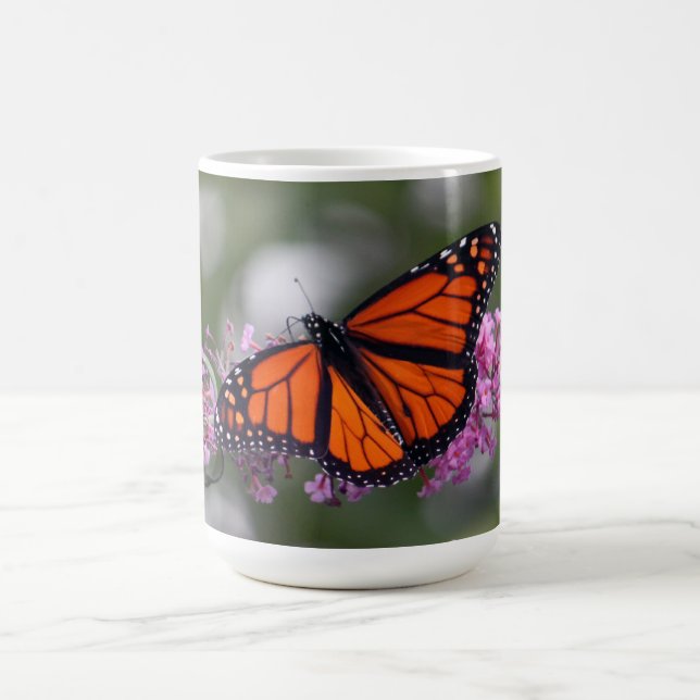 Monarch Orange Butterfly Floral Photo Coffee Mug (Center)